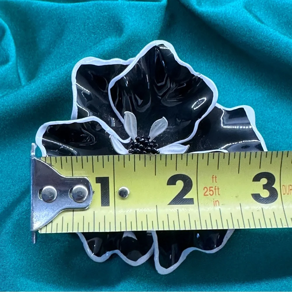 Vintage Black with White Flower Brooch- Large and Fabulous!!!!!